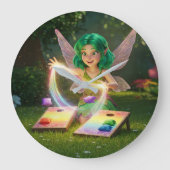 エレガントな妖精のウェディングシャワー ラージ壁時計 (正面)