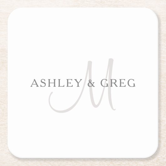 エレガントな姓のイニシャル | 白とグレー スクエアペーパーコースター (正面)