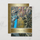 エレガントな孔雀のゴールドの披露宴招待状 招待状 (正面/裏面)