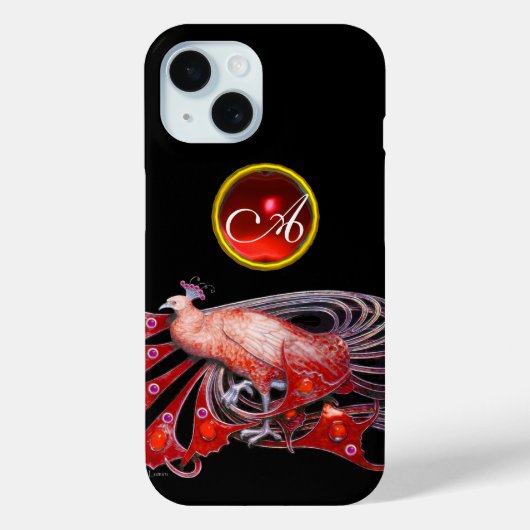 エレガントな孔雀のレッド・ルビーモノグラムデザイン Case-Mate iPhoneケース (裏面)