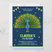 エレガントな孔雀の子供の誕生日のパーティの招待状 招待状 (正面)