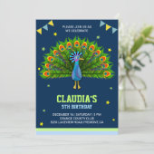 エレガントな孔雀の子供の誕生日のパーティの招待状 招待状 (スタンド正面)