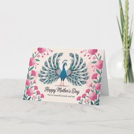 エレガントな孔雀の母の日花動物愛好家 シーズンカード (正面)