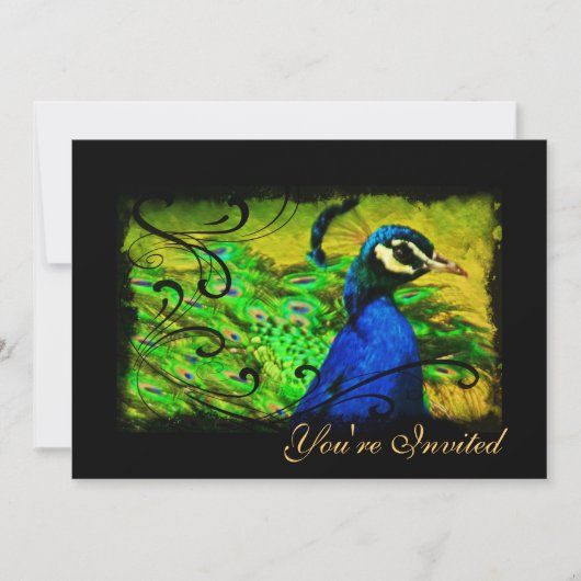 エレガントな孔雀の渦巻き オールオケージョン招待状 招待状 (正面)