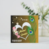 エレガントな孔雀の羽とバラのカスタムウェディング セーブザデート (スタンド正面)