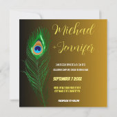 エレガントな孔雀の羽とバラのカスタムウェディング セーブザデート (裏面)