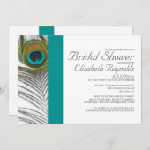 エレガントな孔雀の羽のブライダルシャワー招待状 招待状 (正面/裏面)