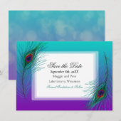 エレガントな孔雀の羽 エレガントな結婚式のお知らせ 招待状 (正面/裏面)