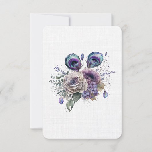 エレガントな孔雀の花柄 フラット サンクス カード (裏面)