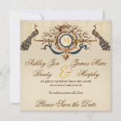 エレガントな孔雀のSave the Dateカード セーブザデート (正面)