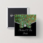 エレガントな孔雀及びダイヤモンド結婚式 缶バッジ (正面&裏面)