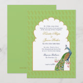 エレガントな孔雀 インドのウェディング ミントグリーン 招待状 (正面/裏面)