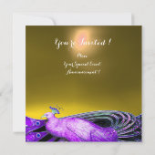 エレガントな孔雀 紫と黄色の結婚式 モノグラム 招待状 (裏面)