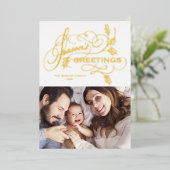 エレガントな季節のグリーティング 家族写真 箔シーズンカード (立ち正面)