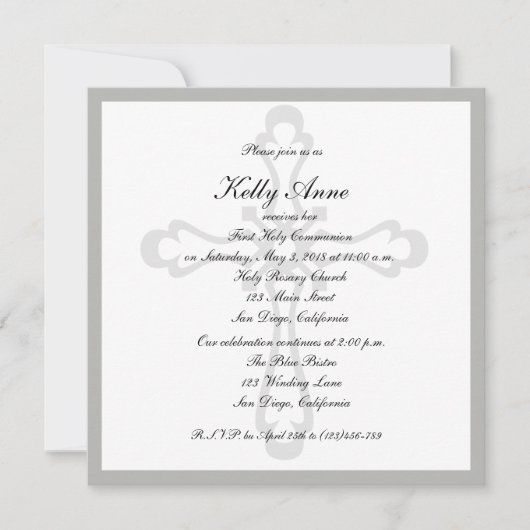 エレガントな宗教招待状の十字の透かし 招待状 (正面)