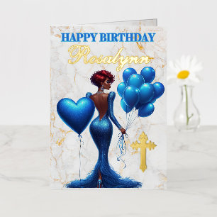 エレガントな宗教的なアフリカ系アメリカ人女性の誕生日 箔グリーティングカード