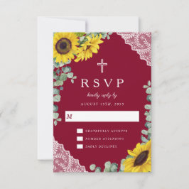 エレガントな宗教的なバーガンディーのひまわりの結婚式RSVP 出欠カード