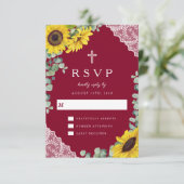エレガントな宗教的なバーガンディーのひまわりの結婚式RSVP 出欠カード (スタンド正面)
