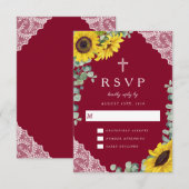 エレガントな宗教的なバーガンディーのひまわりの結婚式RSVP 出欠カード (正面/裏面)