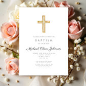 エレガントな宗教的クロススクリプト少年の洗礼式 招待状