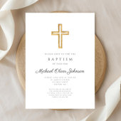 エレガントな宗教的クロススクリプト少年の洗礼式 招待状