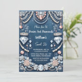 エレガントな宝石が輝くデニムとダイヤモンドのスイート16 招待状 (スタンド正面)