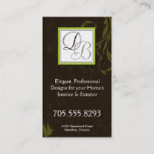 エレガントな家デザイナー写真の名刺の緑 名刺 (裏面)