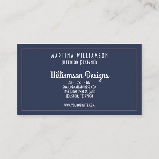 エレガントな専門のサロンのインテリア・デザイナーの青 名刺 (裏面)