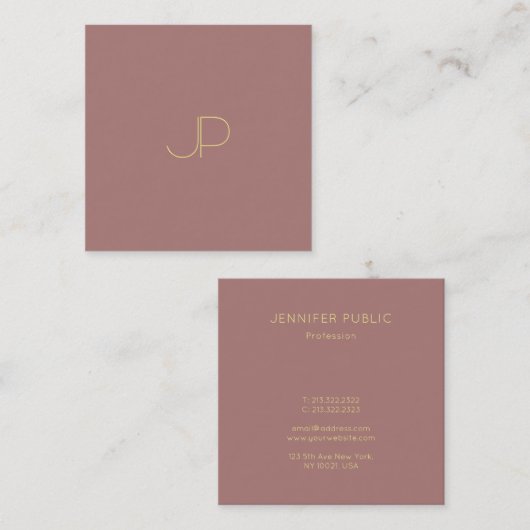 エレガントな専門のモダンな金ゴールドのモノグラムのテンプレート スクエア名刺 (正面/裏面)