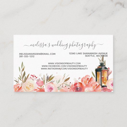 エレガントな専門の花の結婚式のカメラマン 名刺 (裏面)