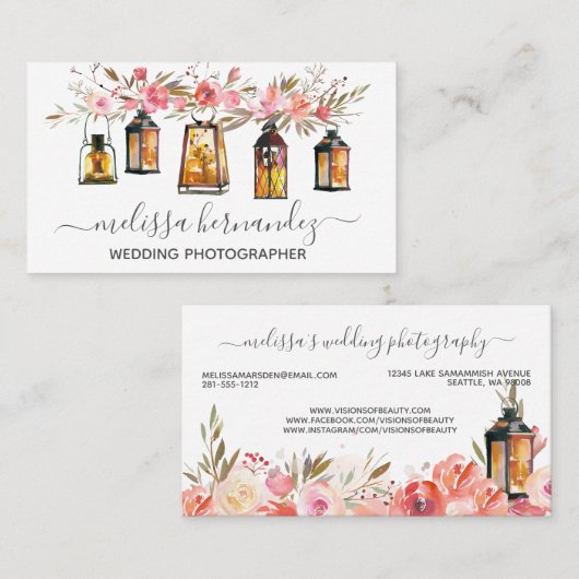 エレガントな専門の花の結婚式のカメラマン 名刺 (正面/裏面)