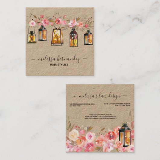 エレガントな専門の花の美容師の珊瑚 スクエア名刺 (正面/裏面)