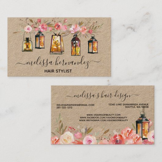 エレガントな専門の花の美容師の珊瑚 名刺 (正面/裏面)