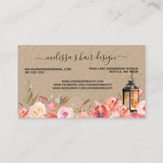 エレガントな専門の花の美容師の珊瑚 名刺 (裏面)