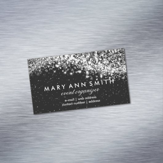 エレガントな専門の銀製のきらめくな波の黒 マグネット名刺 (インサイチュ)