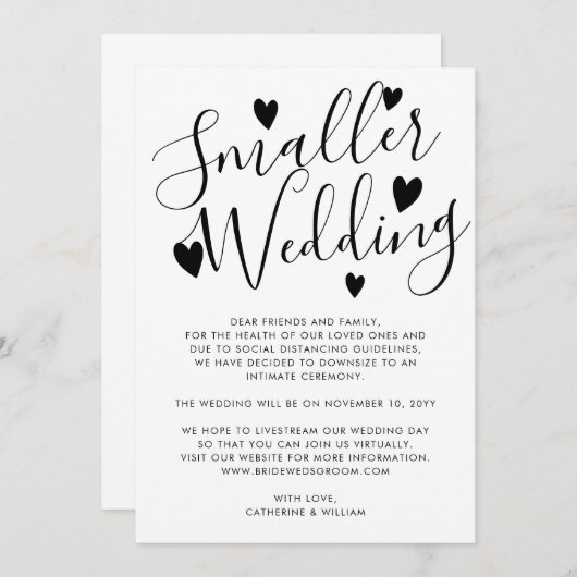 エレガントな小さな結婚式　規模縮小　計画変更 案内状 (正面/裏面)