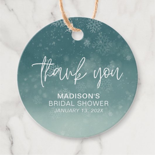 エレガントな小さな雪の結晶 ブライダルシャワー フェイバータグ (正面)