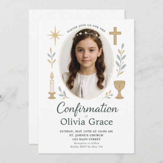 エレガントな少女の確認招待状 招待状 (正面/裏面)