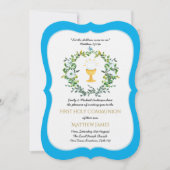 エレガントな少年たち ブルー 花柄 初の聖体拝領 招待状 (正面)