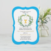 エレガントな少年たち ブルー 花柄 初の聖体拝領 招待状 (スタンド正面)