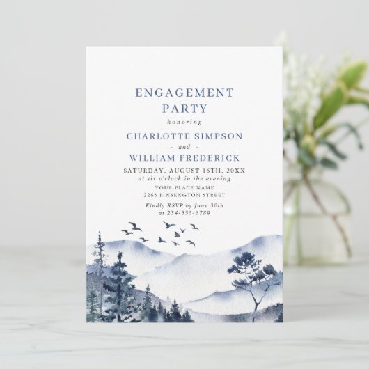 エレガントな山々と森林のエンゲージメントパーティー 招待状 (スタンド正面)