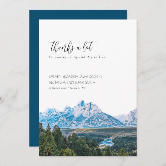 エレガントな山のウェディング感謝カード サンキューカード (正面/裏面)