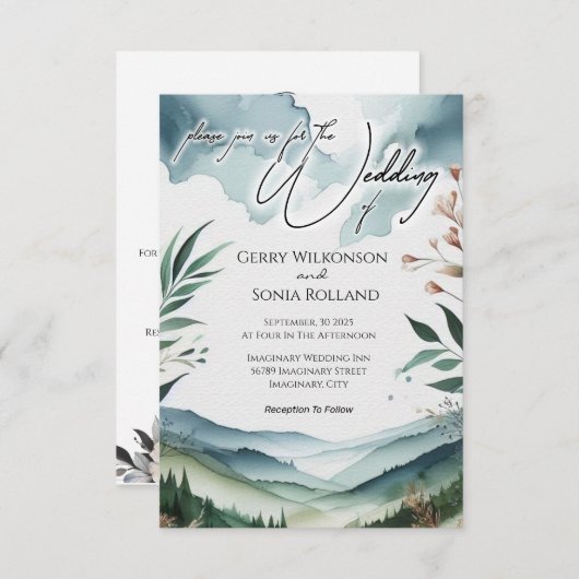 エレガントな山のウェディング セーブザデート (正面/裏面)