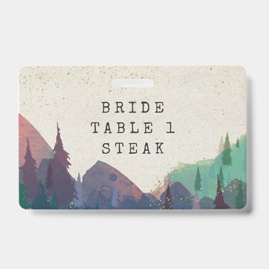 エレガントな山の結婚式のメイン料理選択バッジ バッジ (正面)