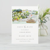 エレガントな川のクルーズ 国の風景 水彩画 セーブザデート (スタンド正面)