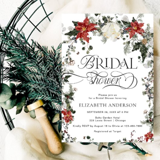 エレガントな常緑樹のウィンター・ブライダルシャワー 招待状