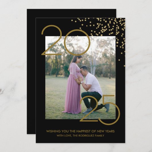 エレガントな年賀状、写真ホリデーカード シーズンカード (正面/裏面)