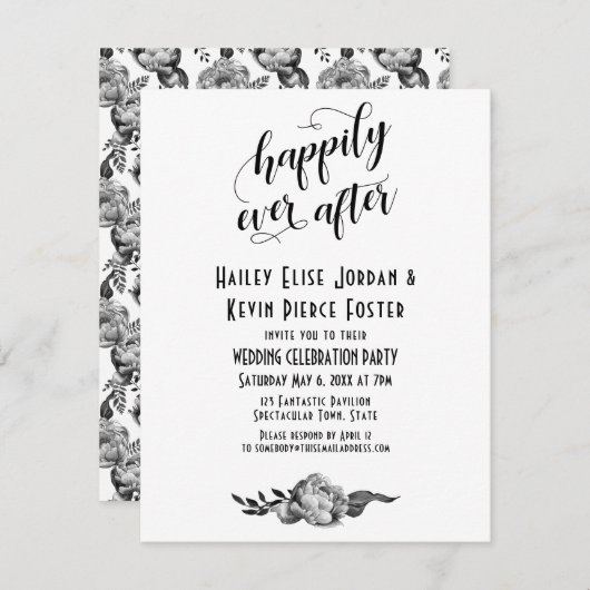 エレガントな幸せいっぱいの愛が永遠に続く 牡丹のウェディングイベント 招待状 (正面/裏面)