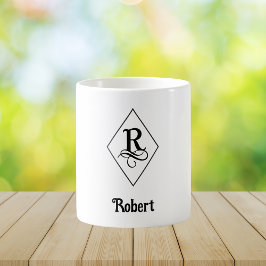 エレガントな幾何学モノグラムイニシャル R コーヒーマグカップ