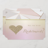 エレガントな幾何学模様のグリッター ハート  ブライズメイド カード (正面/裏面)